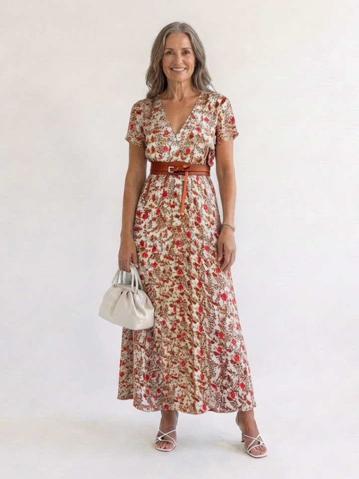 Lyra - Elegant Floral V-Neck Midi Dress