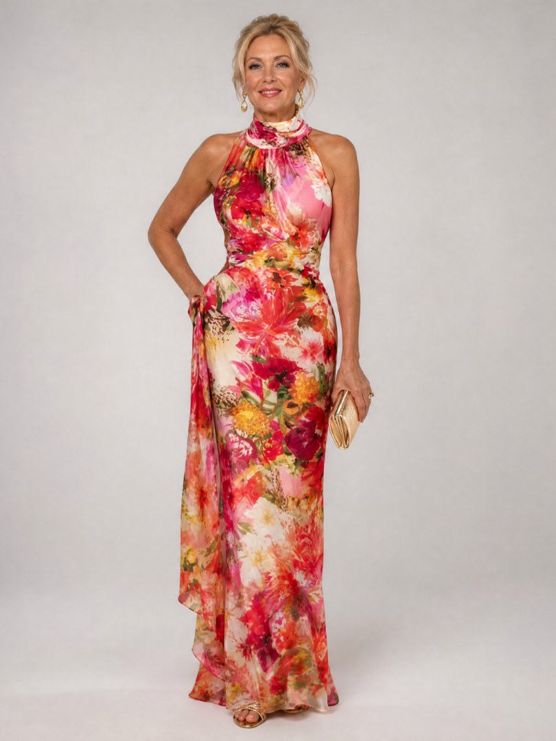 Elisabetta - Halter Neck Floral Print Maxi Dress