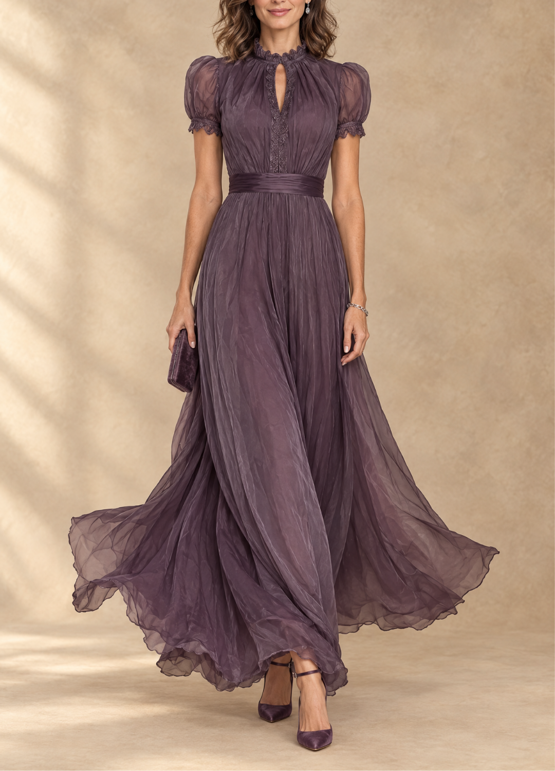 Elia - Gathered Waist Keyhole Maxi Dress