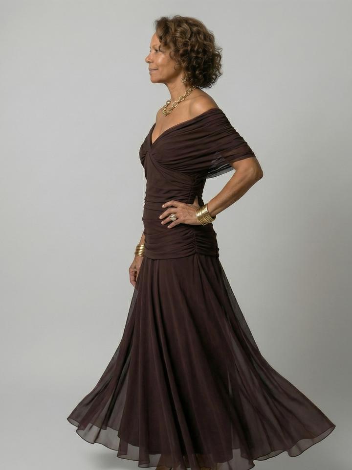 Calen - Off Shoulder Flow Midi Dresses
