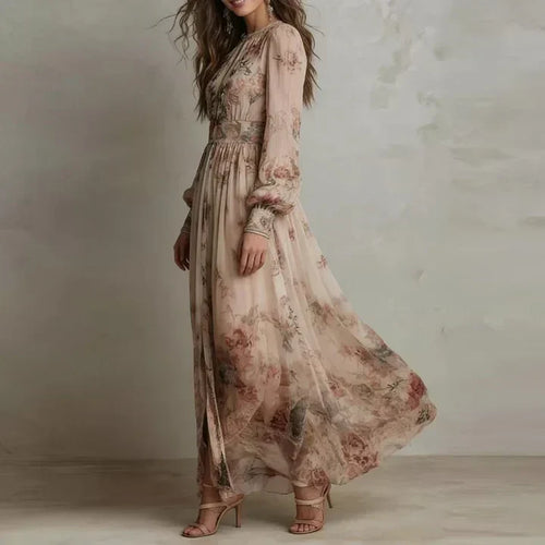 Amelia - Vintage Floral High-Waist Maxi Dress