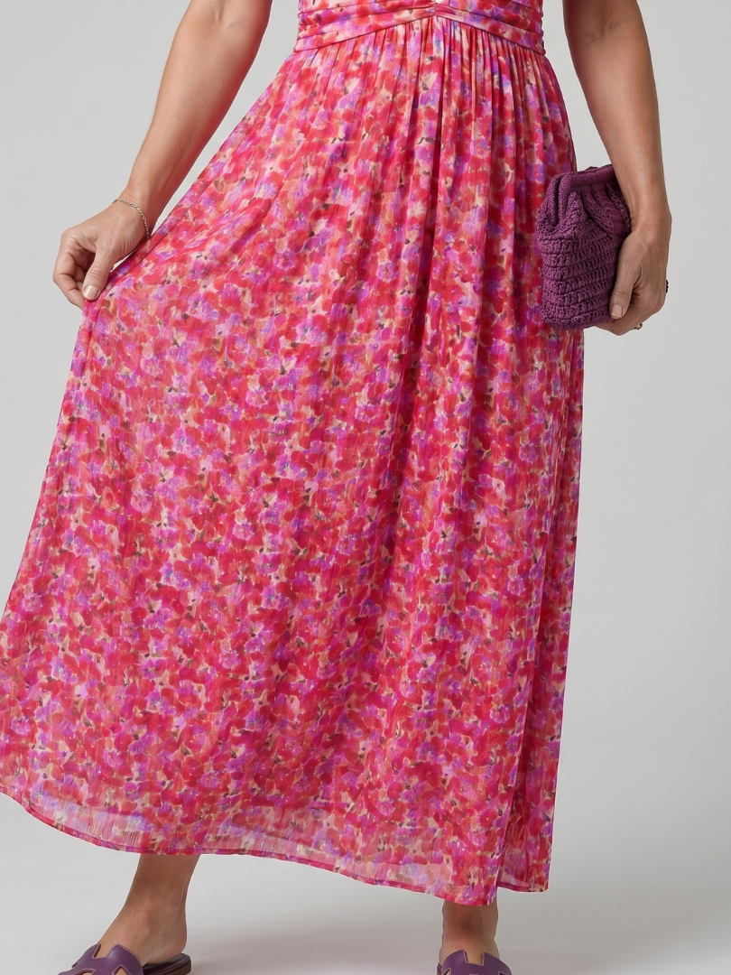 Juna - Short Sleeve Ditsy Floral Print Midi Dress