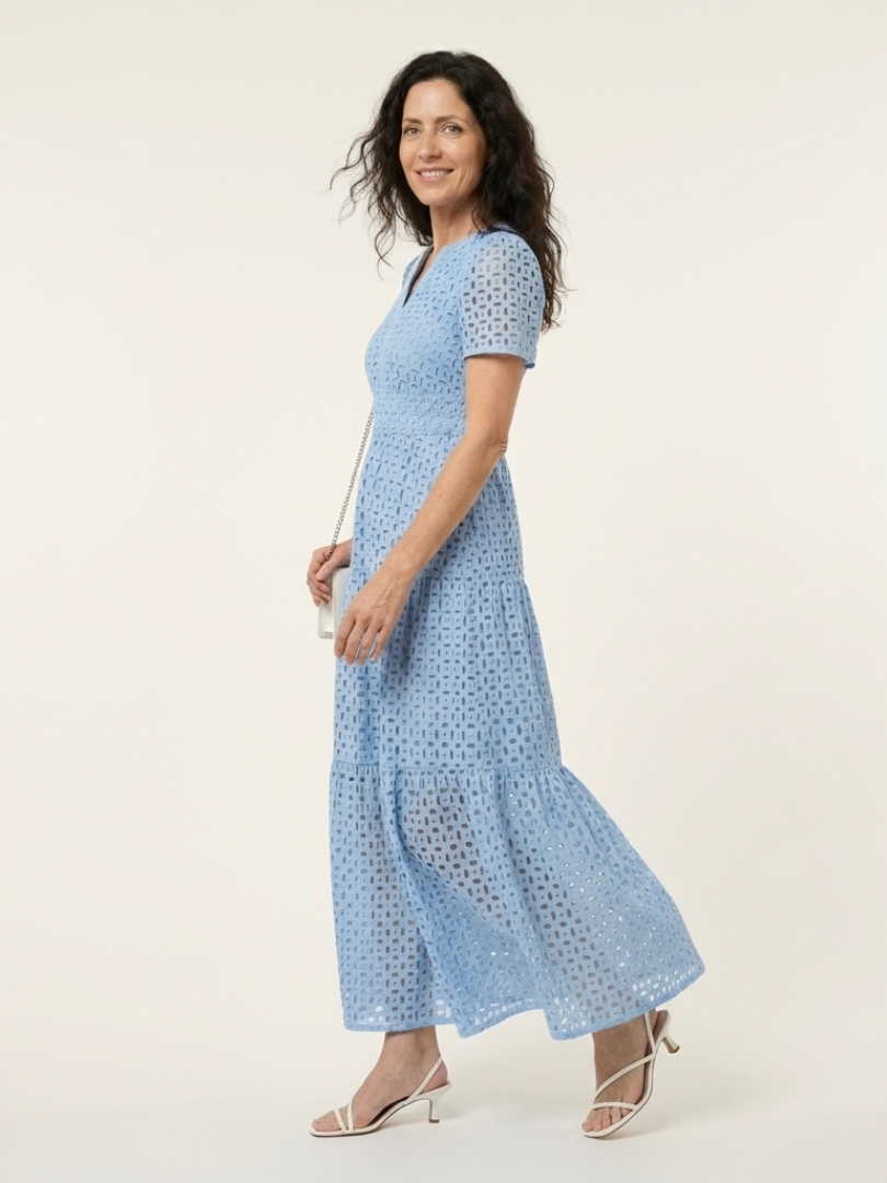 Brielle - V Neck Short Sleeve Tiered Midi Dress