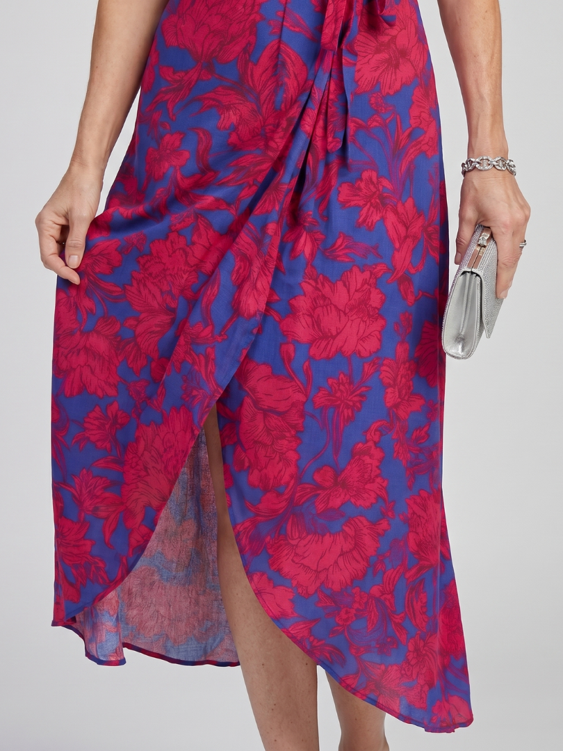 Priya - Short Sleeve Floral Wrap Midi Dress
