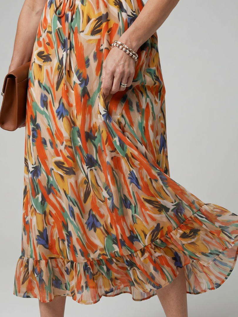 Quill - Spaghetti Strap Abstract Print Midi Dress