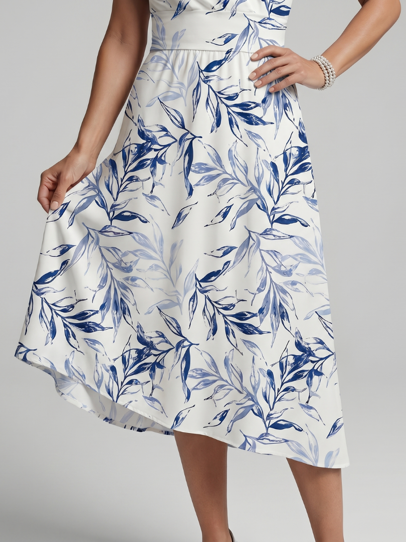 Kael - V Neck Soft Botanical Print Midi Dress