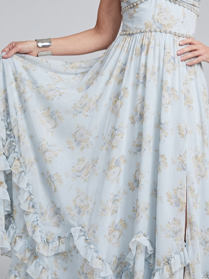 Alessia - Halter Neck Floral Beaded Strap Maxi Dress