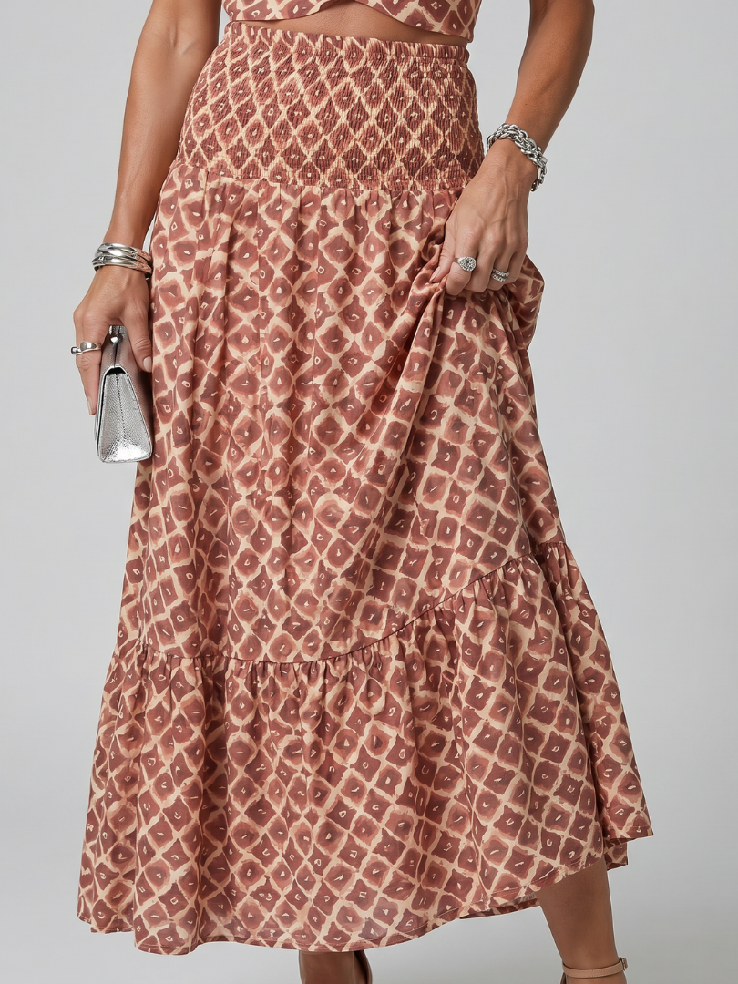 Olivia - Cross Halter Geometric Print Cutout Midi Dress