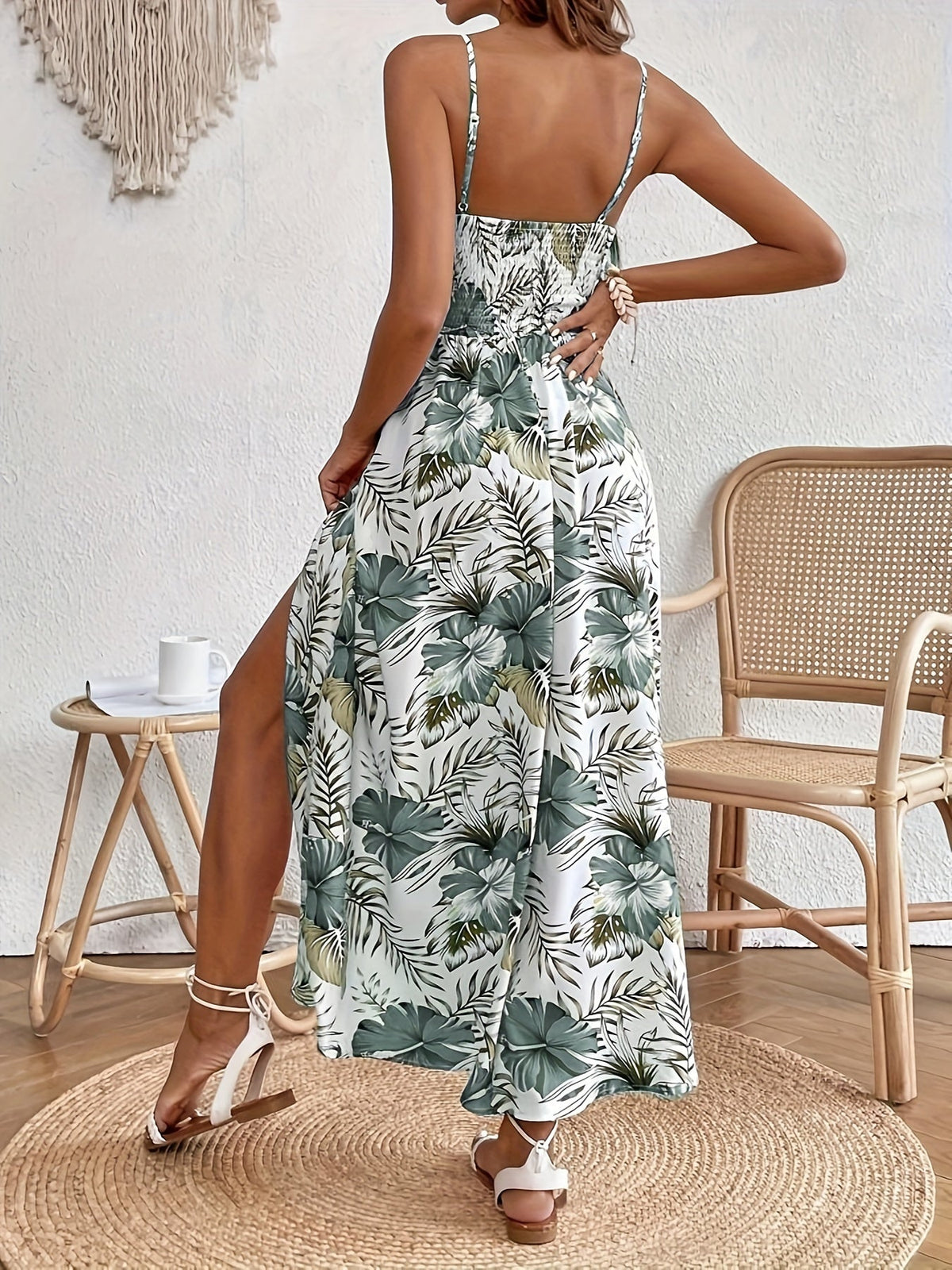 Ottilie - Tropical Print Lace Waist Maxi Dress