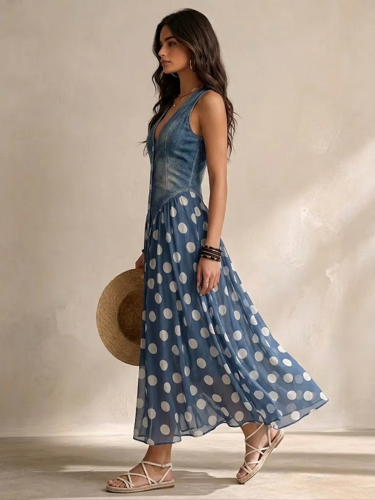 Bianca - Midi Chiffon Dress with Polka-Dot Pattern