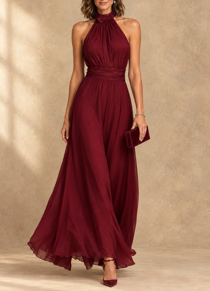 Paula - Halter Neck Chiffon Maxi Dress