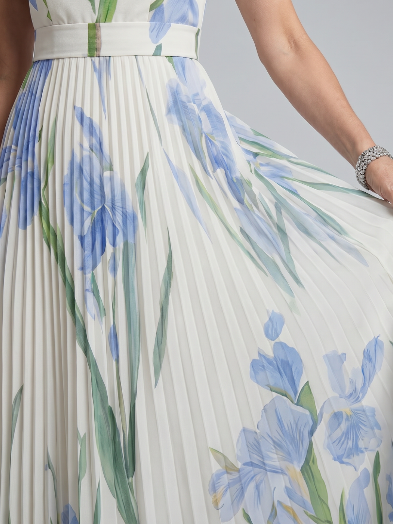 Ophelia - Sleeveless Square Neck Floral Print Midi Dress