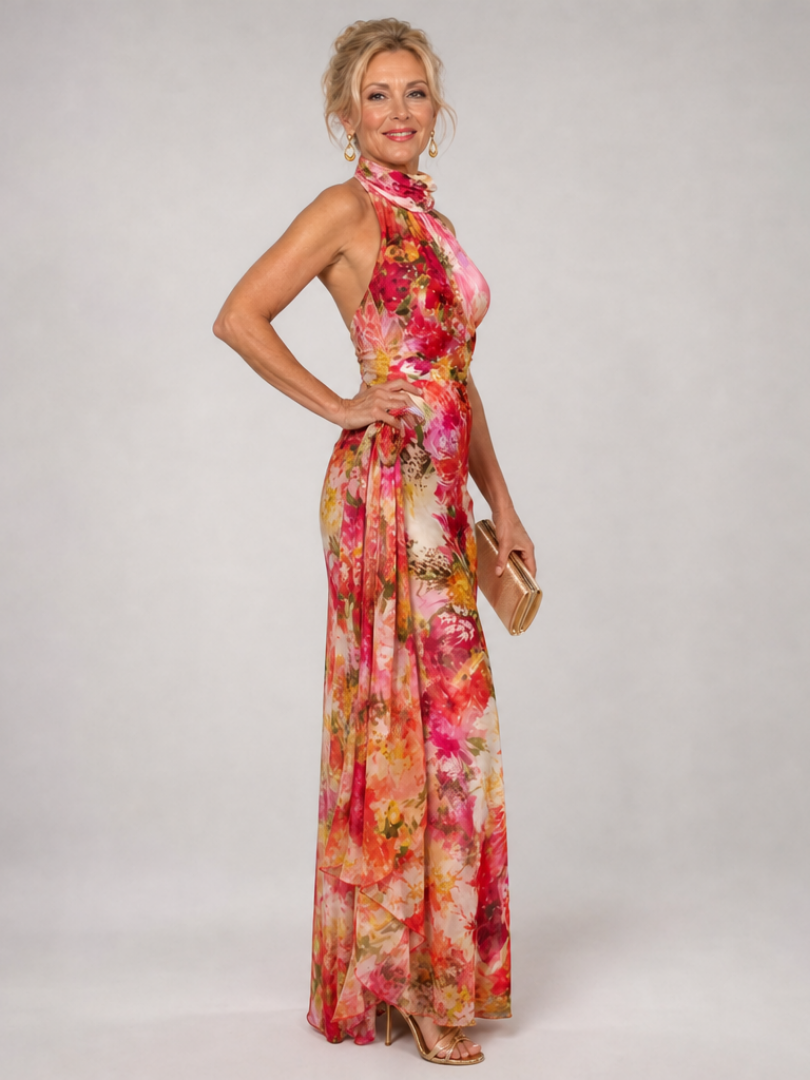 Elisabetta - Halter Neck Floral Print Maxi Dress