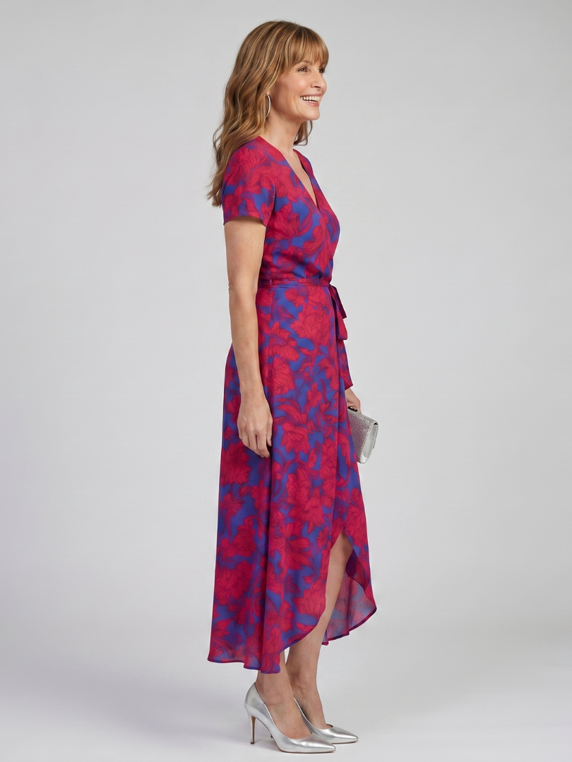 Priya - Short Sleeve Floral Wrap Midi Dress