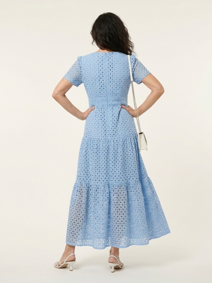 Brielle - V Neck Short Sleeve Tiered Midi Dress