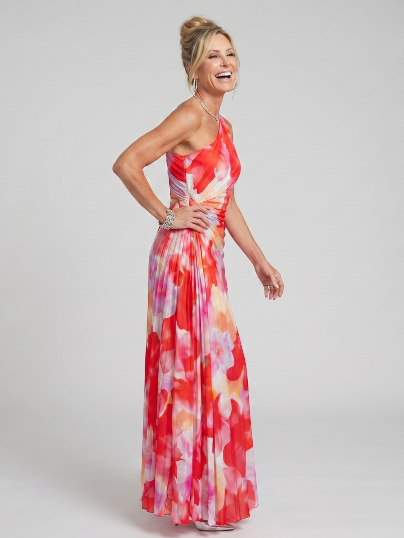 Taya - One Shoulder Pleated Bodice Midi Dress