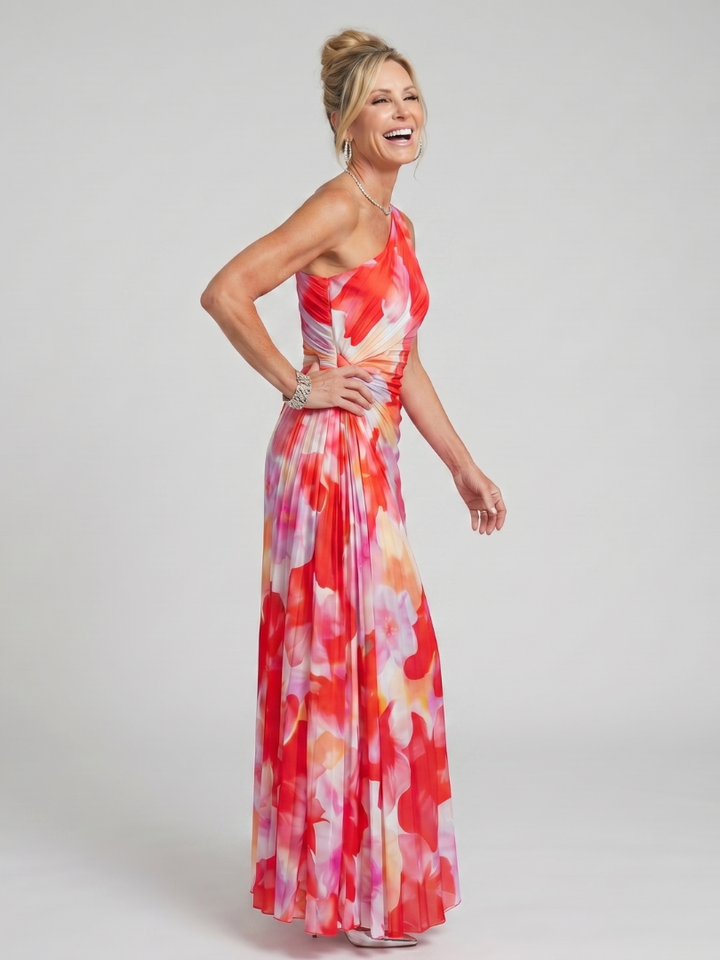 Taya - One Shoulder Pleated Bodice Midi Dress