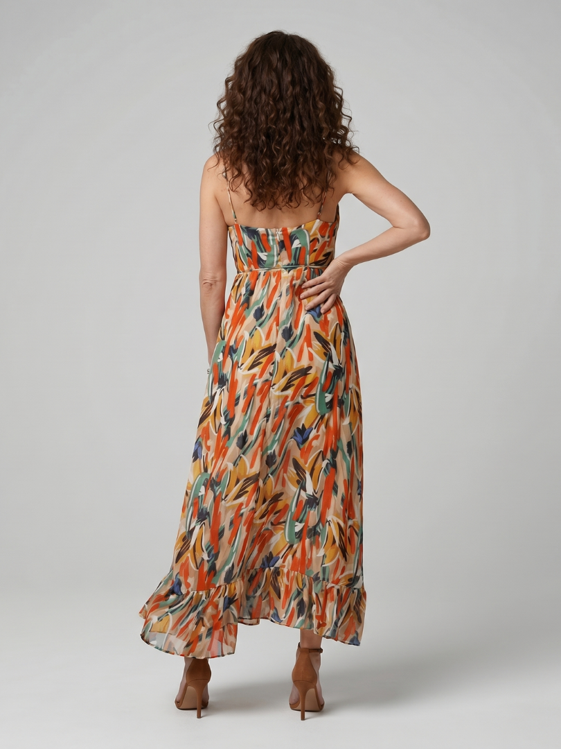 Quill - Spaghetti Strap Abstract Print Midi Dress