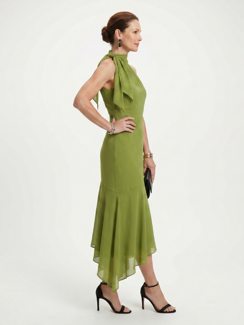 Winifred - Draped Halter Keyhole Midi Dress