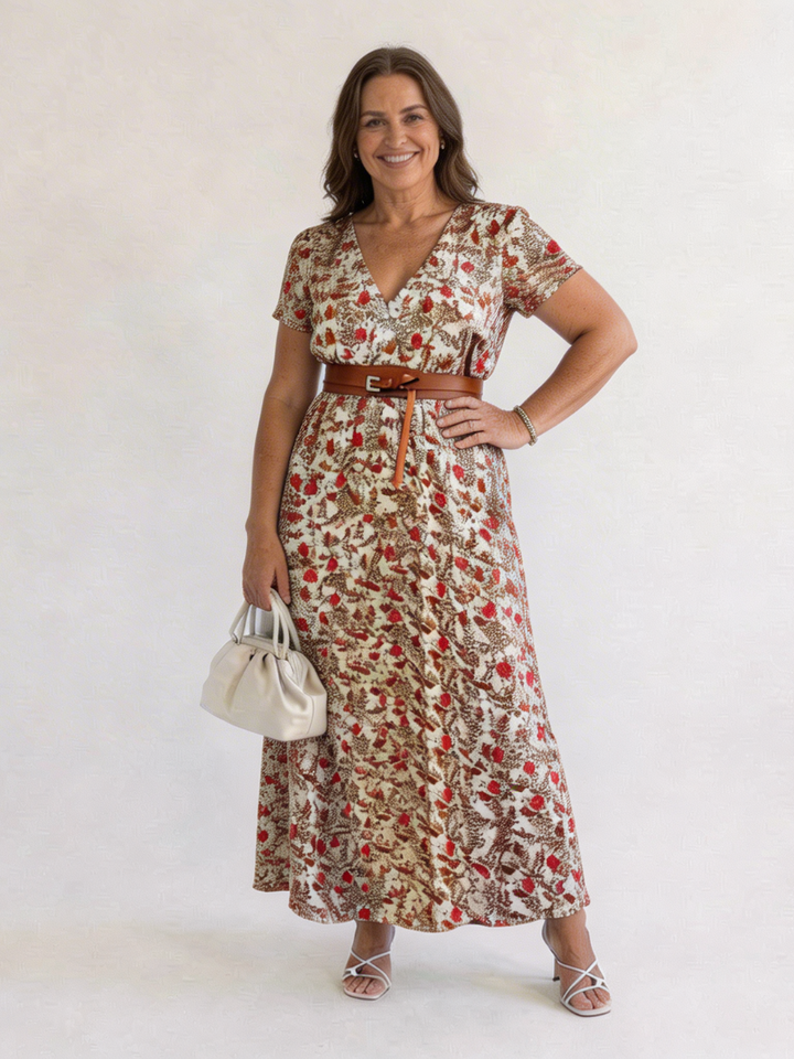 Lyra - Elegant Floral V-Neck Midi Dress