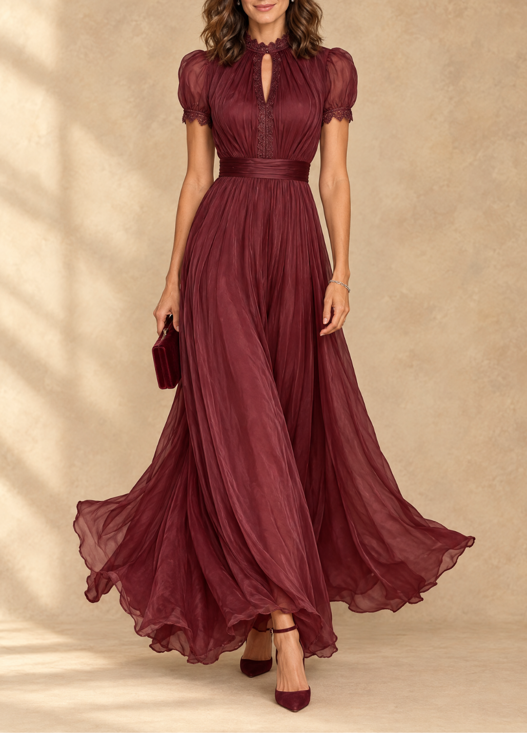 Elia - Gathered Waist Keyhole Maxi Dress