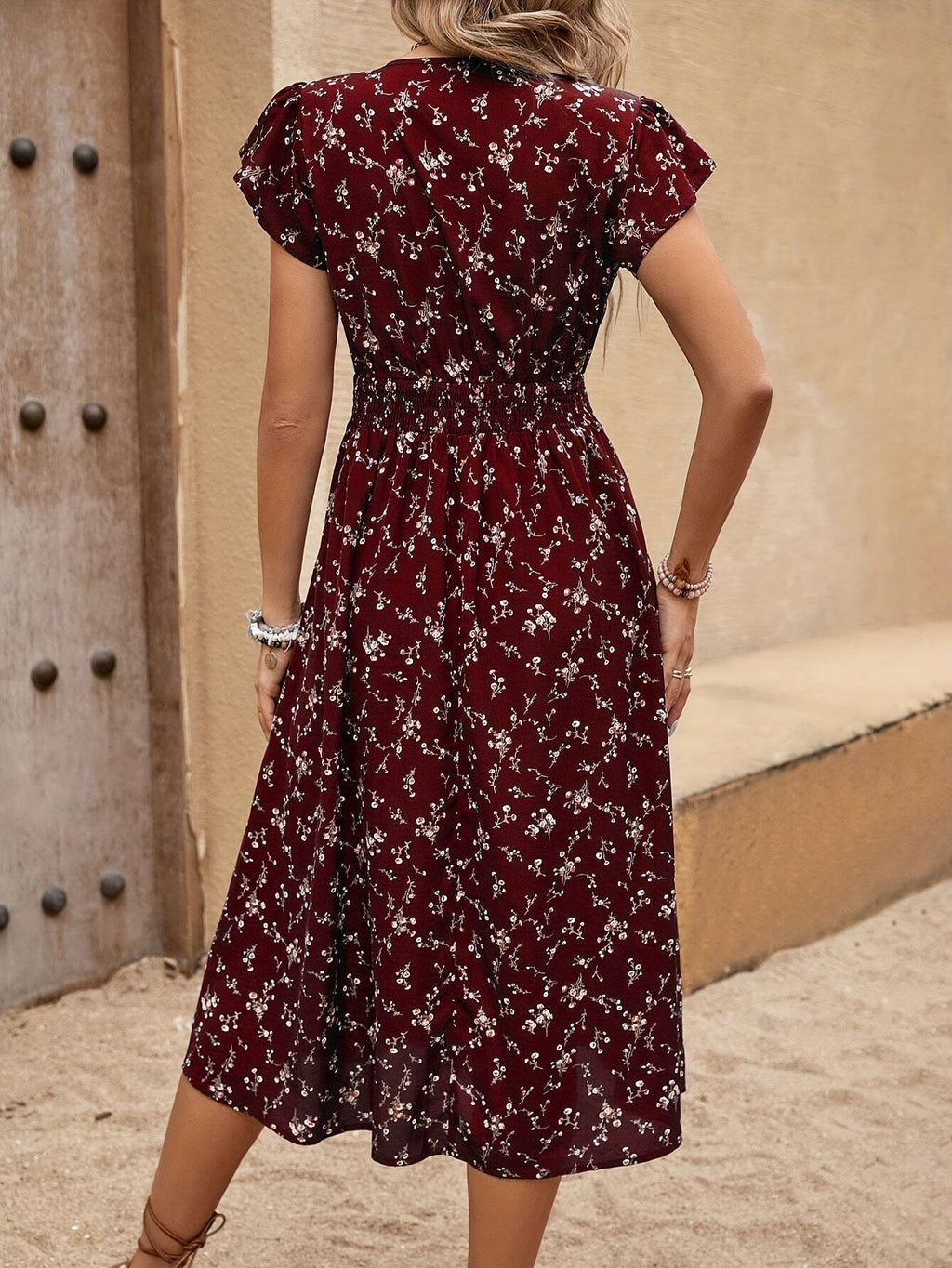 Beatrix - Ditsy Floral Flutter Sleeve Midi Dress
