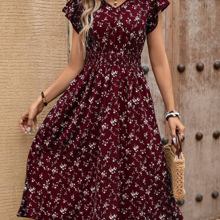 Beatrix - Ditsy Floral Flutter Sleeve Midi Dress
