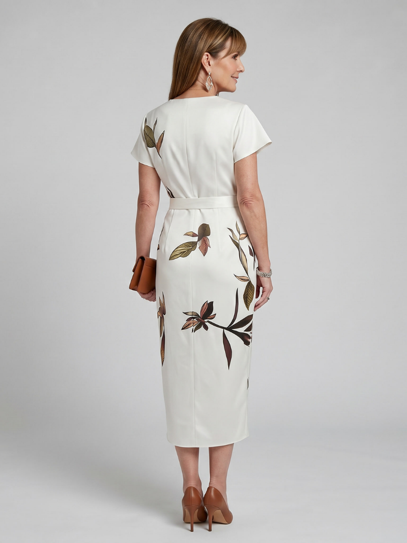 Cypress - Flutter Sleeve Wrap Botanical Print Midi Dress