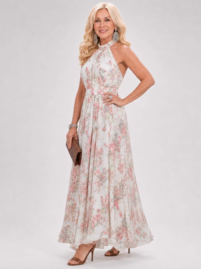 Guinevere - Floral Print Flowing Skirt Midi Dress