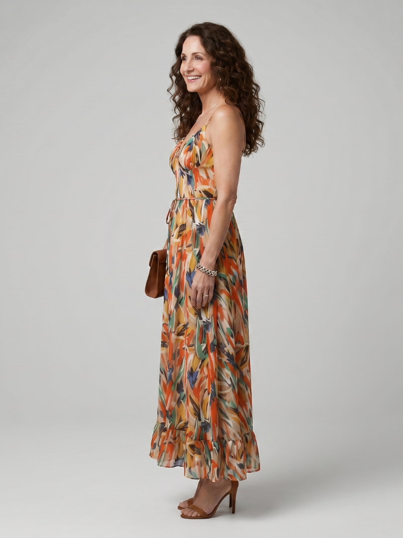 Quill - Spaghetti Strap Abstract Print Midi Dress