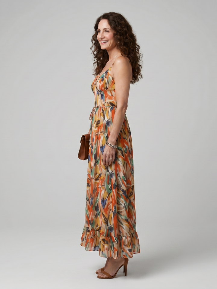 Quill - Spaghetti Strap Abstract Print Midi Dress