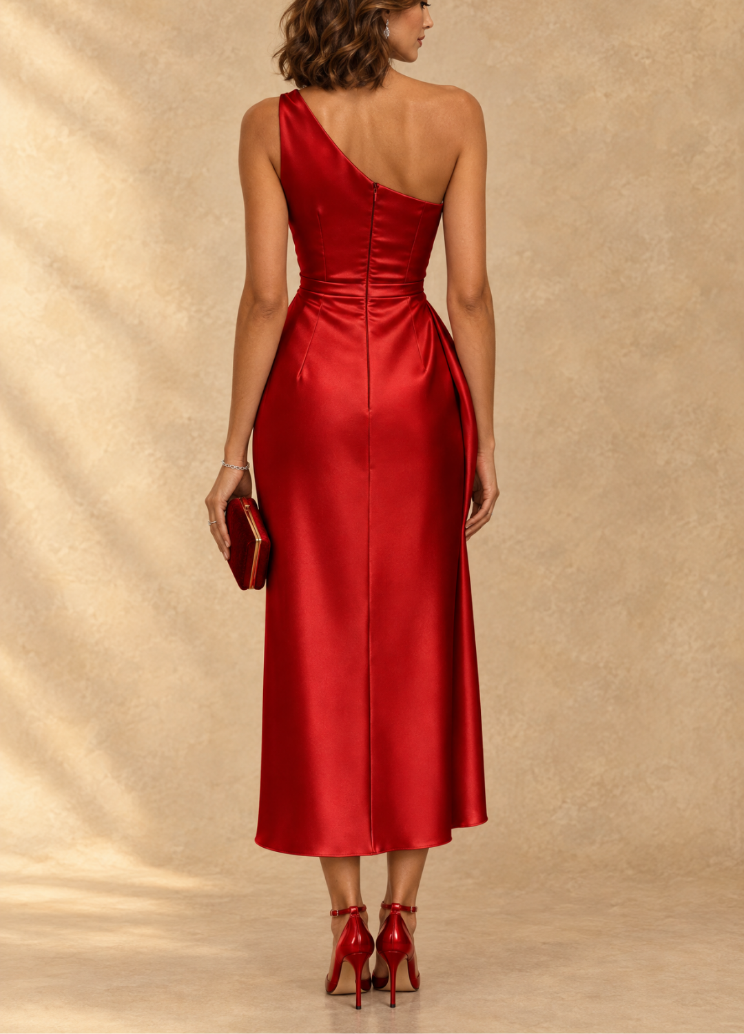 Diane - One-Shoulder Ruched Satin Midi Dress