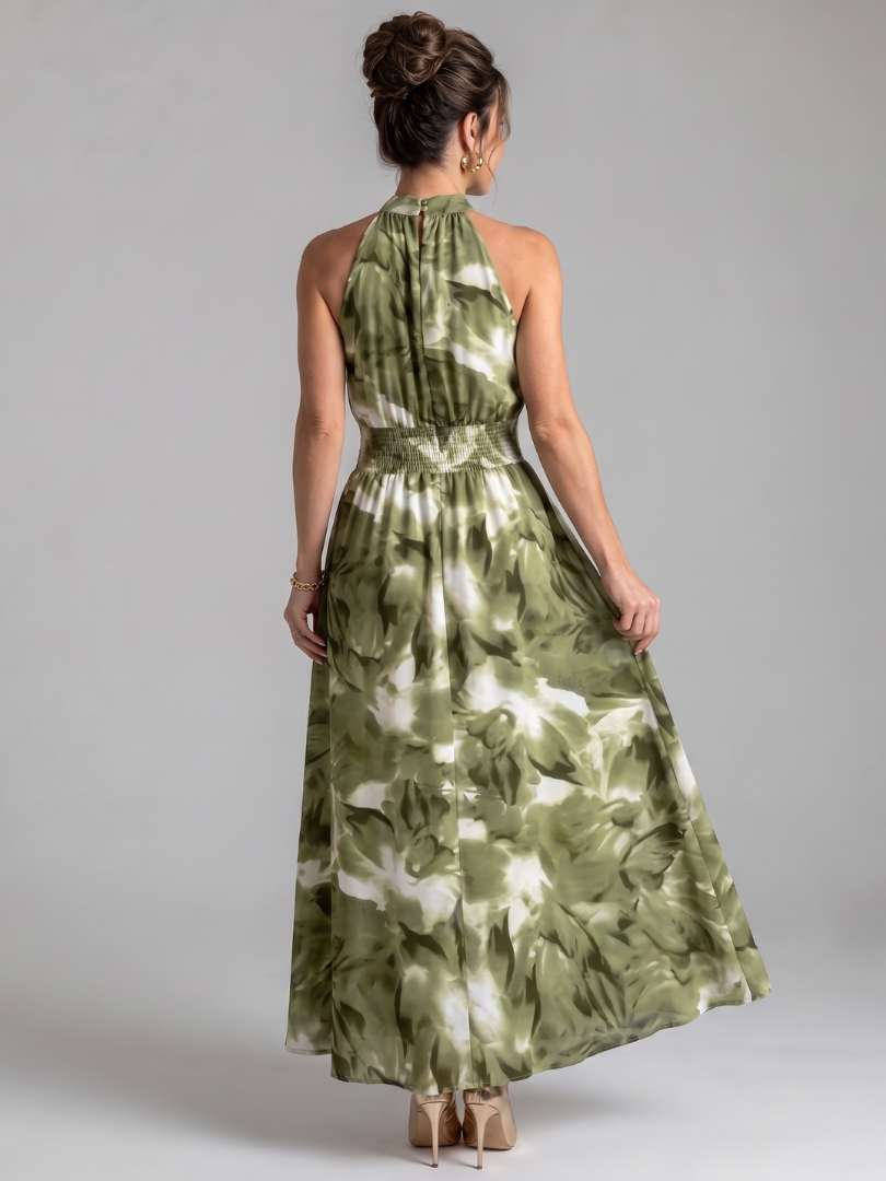 Olivia - Gathered Waist Abstract Print Midi Dress