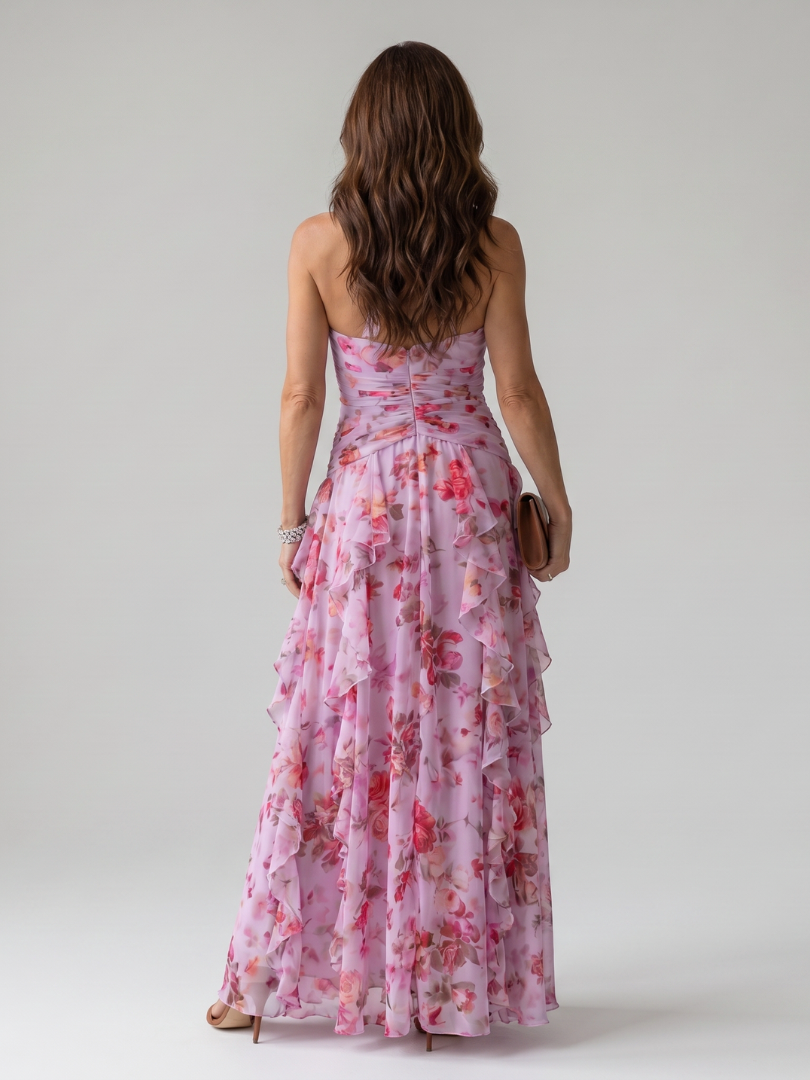Nori - Halter Neck Ruched Bodice Floral Maxi Dress