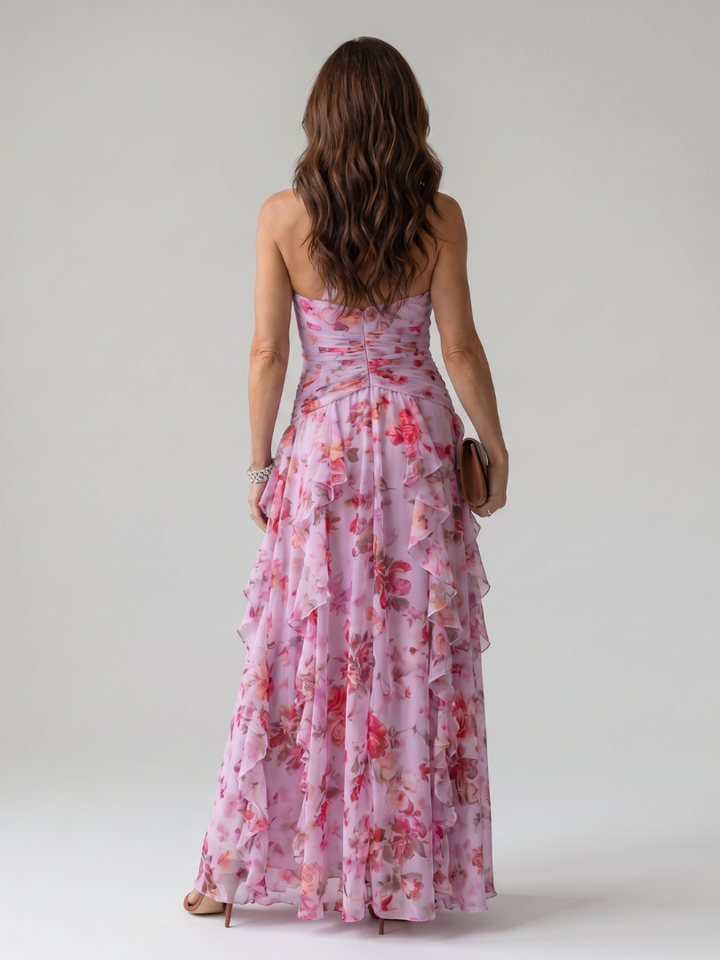 Nori - Halter Neck Ruched Bodice Floral Maxi Dress