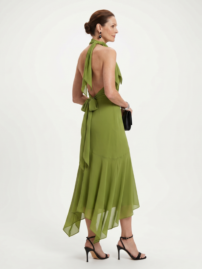 Winifred - Draped Halter Keyhole Midi Dress