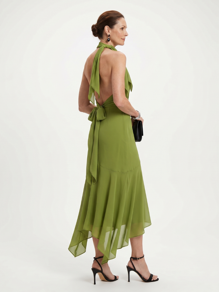 Winifred - Draped Halter Keyhole Midi Dress