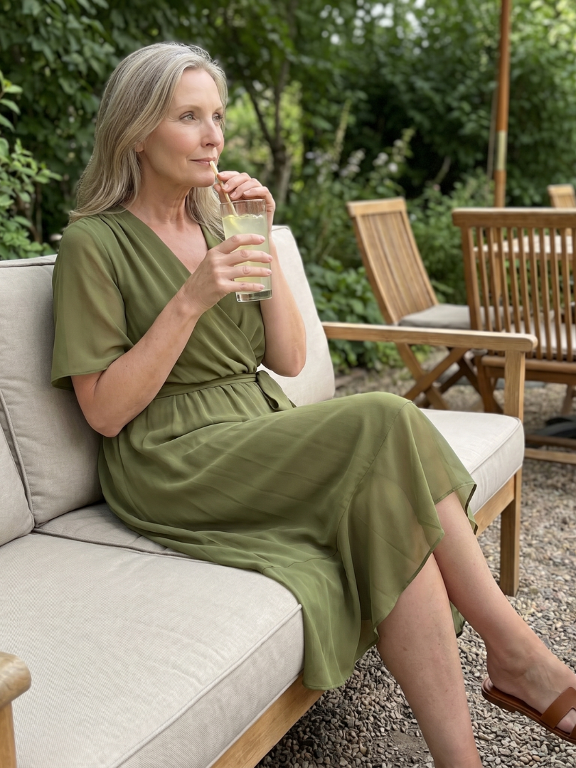 Keziah - Short Sleeve Wrap Soft Flowing Hem Midi Dress