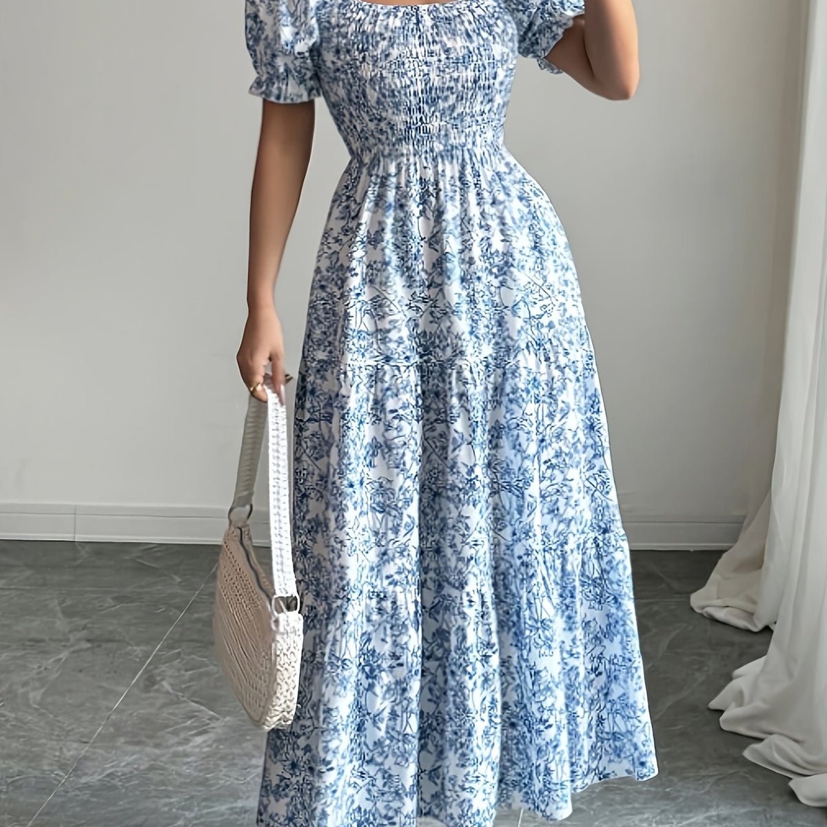Annabel - Floral Square Neck Tiered Midi Dress