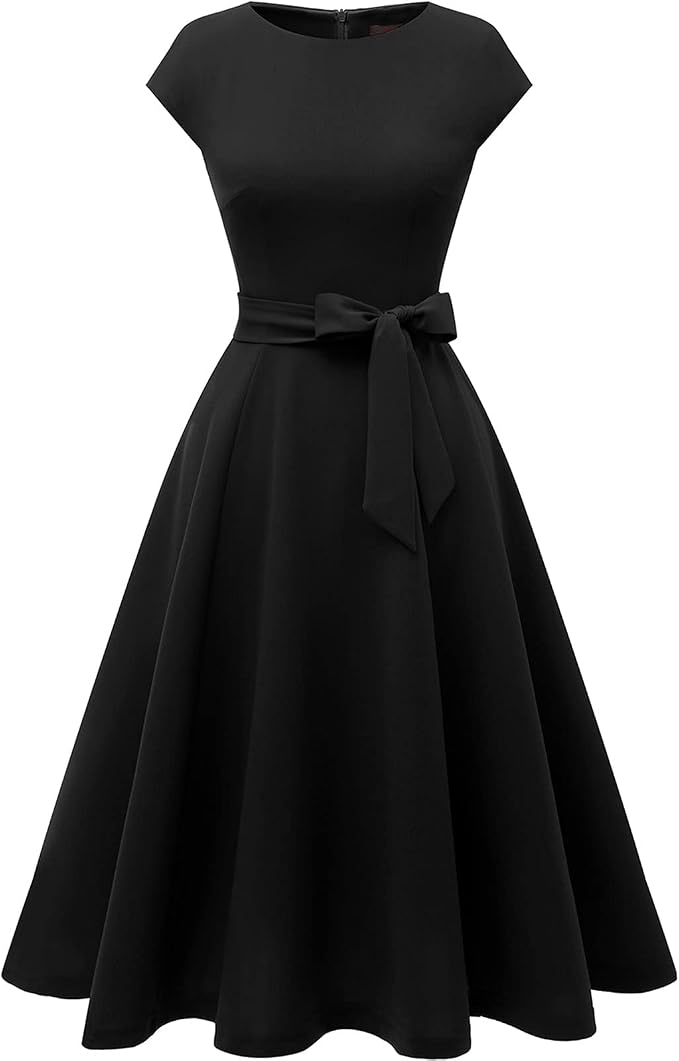 Eva - Cap Sleeve Tie Waist Midi Dress