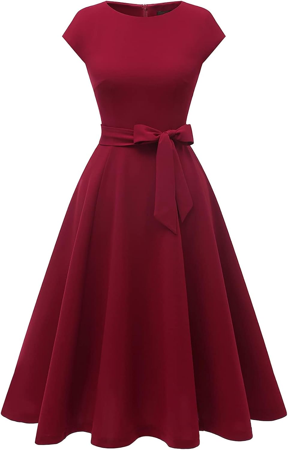 Eva - Cap Sleeve Tie Waist Midi Dress