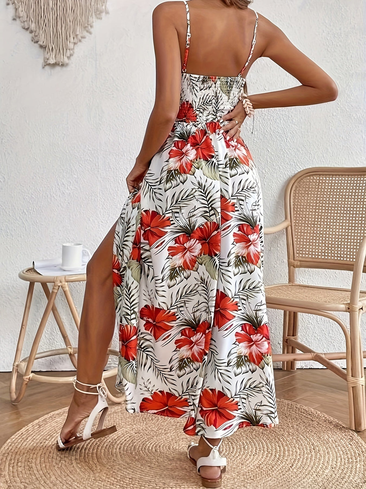 Ottilie - Tropical Print Lace Waist Maxi Dress