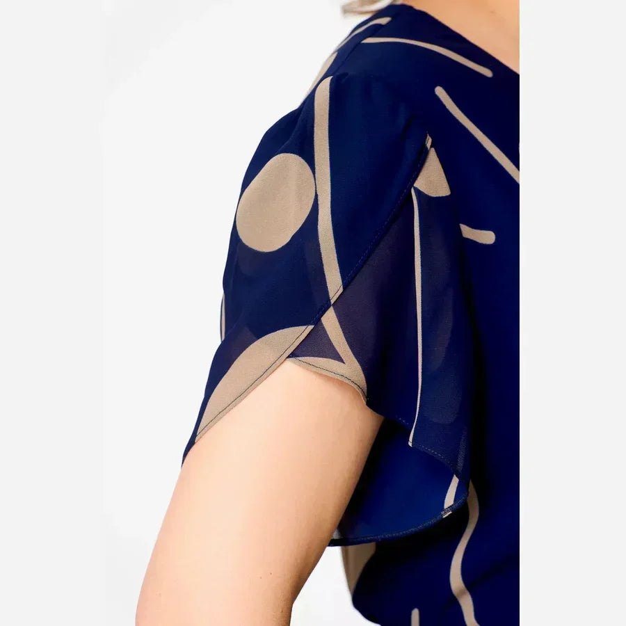 Ivy - Navy Polka Dot Print Chiffon Midi Dress