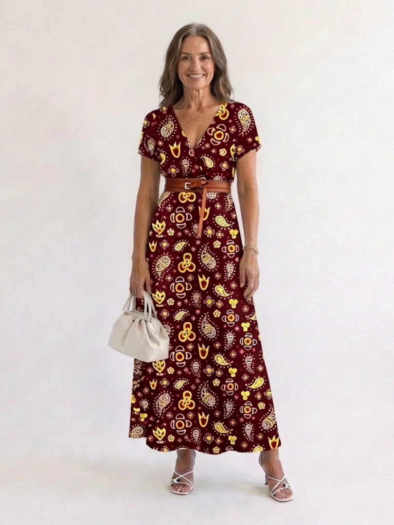 Lyra - Elegant Floral V-Neck Midi Dress