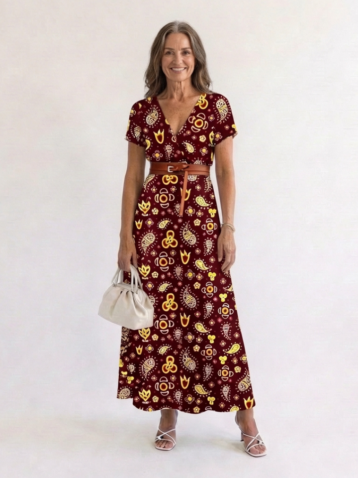 Lyra - Elegant Floral V-Neck Midi Dress