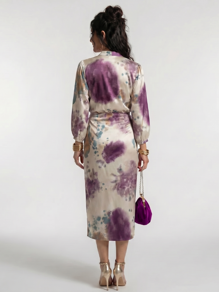 Valentina - Cross Wrap Tie Waist Printed Midi Dress