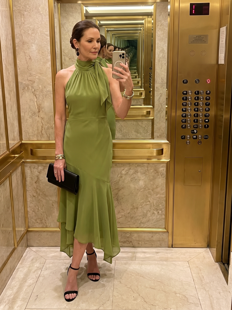 Winifred - Draped Halter Keyhole Midi Dress