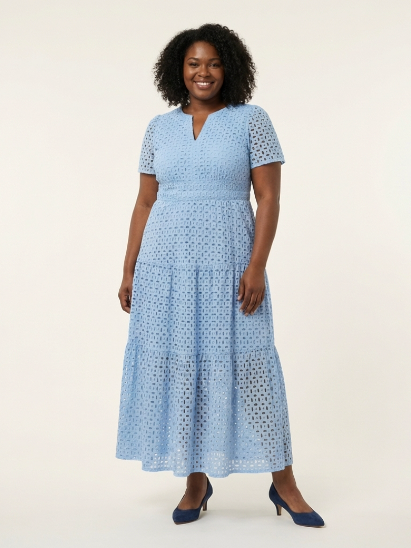 Brielle - V Neck Short Sleeve Tiered Midi Dress