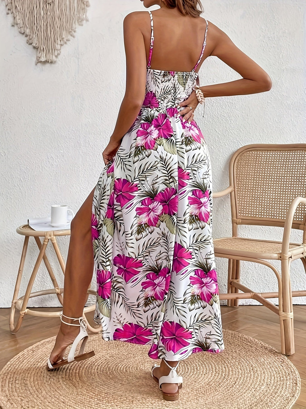 Ottilie - Tropical Print Lace Waist Maxi Dress