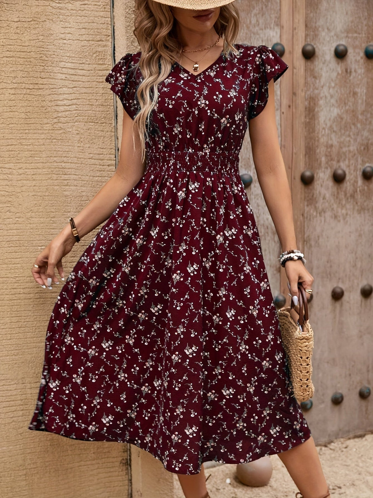 Beatrix - Ditsy Floral Flutter Sleeve Midi Dress